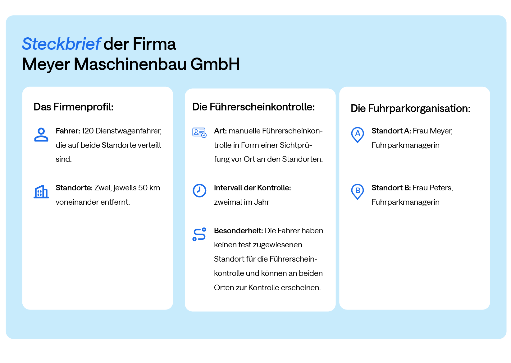 Steckbrief Meyer Maschinenbau Beispielfirma zur Führerscheinkontrolle