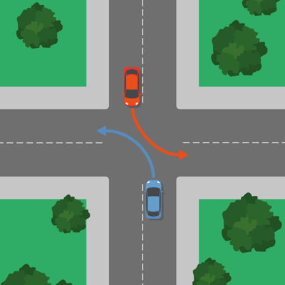 Zwei Autos die gleichzeitig links abbiegen
